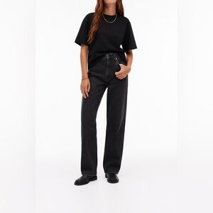Topshop Curve Sold on ASOS high rise straight jeans in washed black jeans